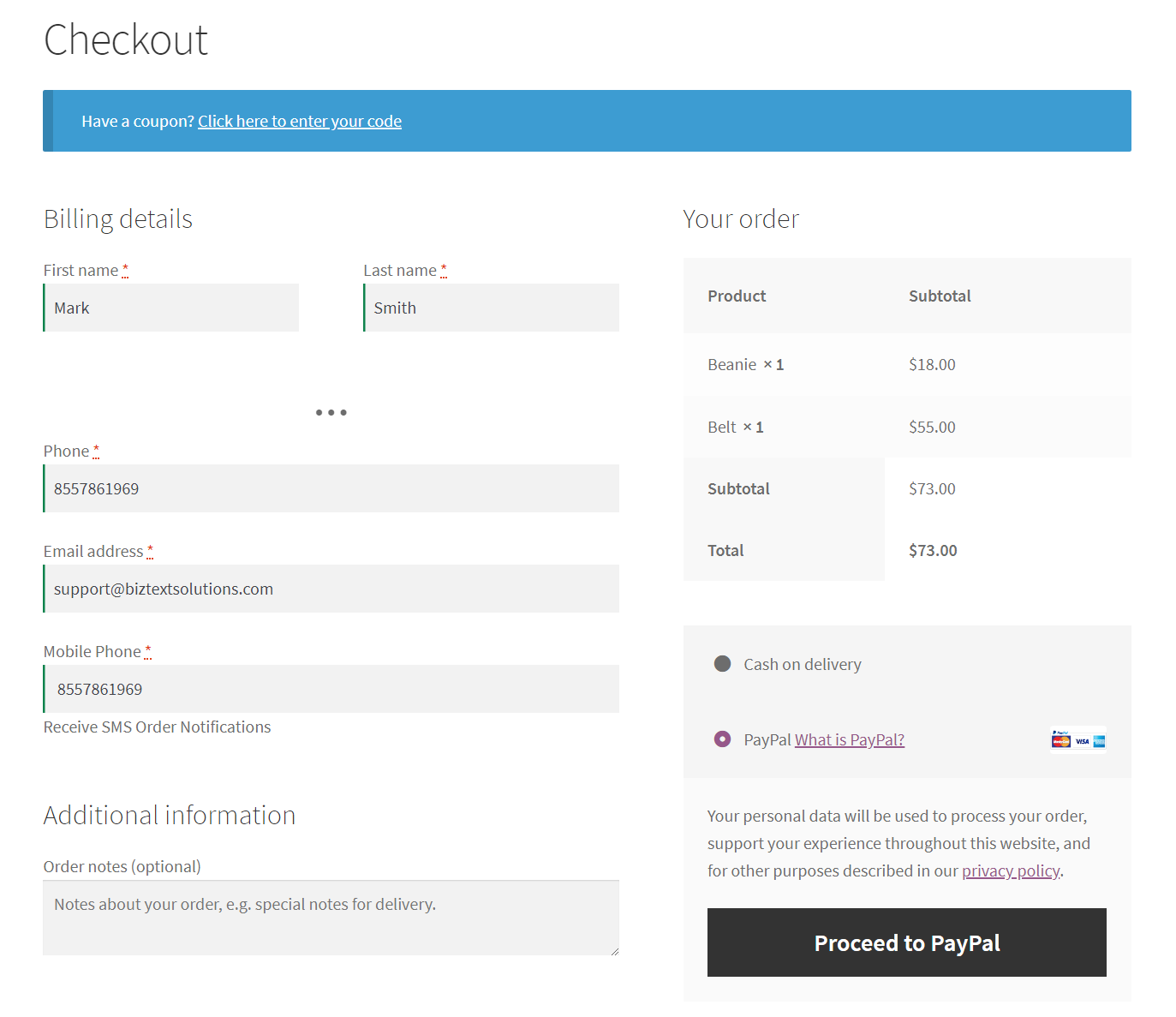 Screenshot for Checkout Page