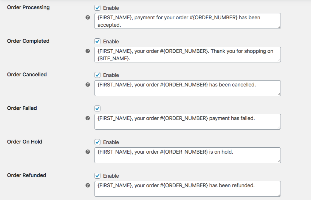 Screenshot for Customer SMS Order Status Templates