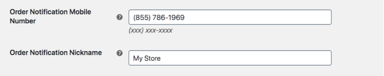 Screenshot showing two fields, one for mobile number and another for a nickname